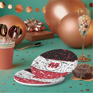 Schwarz-Rot-Musiknoten Pappteller