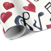 Schwarz-Rot-Musikszene auf Weiß Geschenkpapier (Rolleneckpunkt)