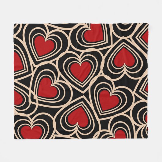 Schwarz/Rot Niedlich Einfaches Herzmuster Fleecedecke (Vorderseite (Horizontal))