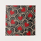Schwarz/Rot Niedlich Einfaches Herzmuster Wandteppich (Vorderseite)