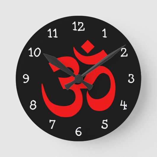 Schwarz-Rot-Om-Symbol Runde Wanduhr (Vorderseite)