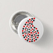 Schwarz-Rot-Paw-Druck und Herz Paisley Print Button (Vorne & Hinten)