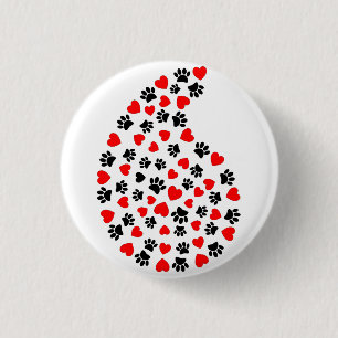 Schwarz-Rot-Paw-Druck und Herz Paisley Print Button