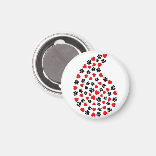 Schwarz-Rot-Paw-Druck und Herz Paisley Print Magnet (Vorderseite/Rückseite)
