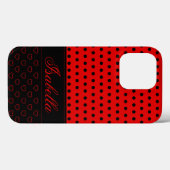 Schwarz-Rot-Polka-Dot-Muster, Individuelle Name Case-Mate iPhone Hülle (Rückseite (Horizontal))