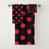 Schwarz & Rot Polka Dots Dot Badhandtuch Set (Insitu)