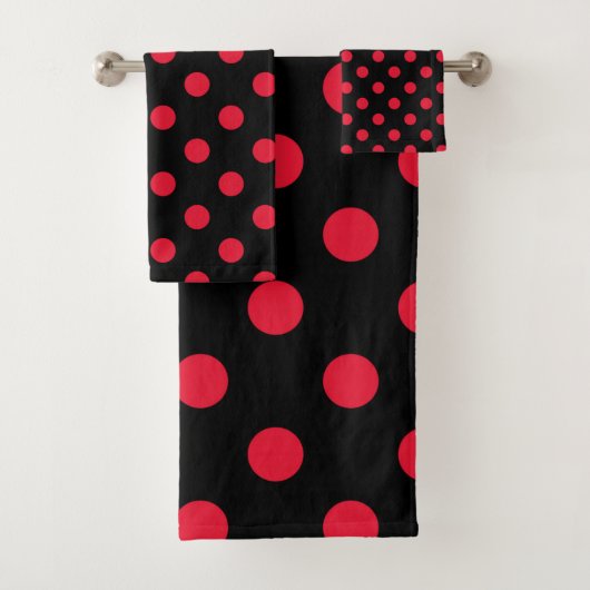Schwarz & Rot Polka Dots Dot Badhandtuch Set (Insitu)