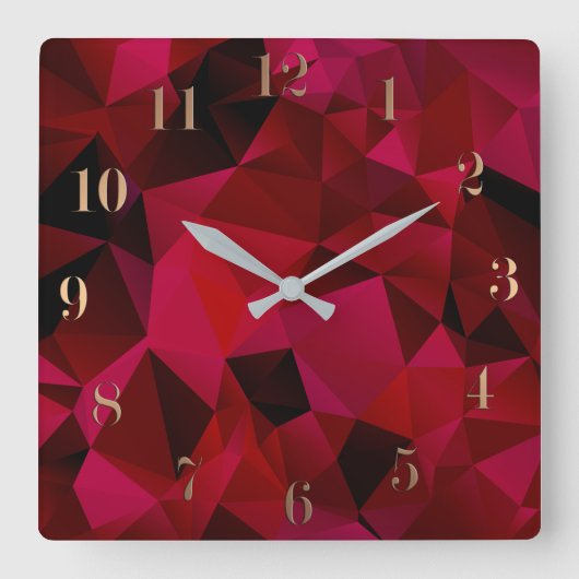Schwarz, rot, polygonal quadratische wanduhr (Vorderseite)