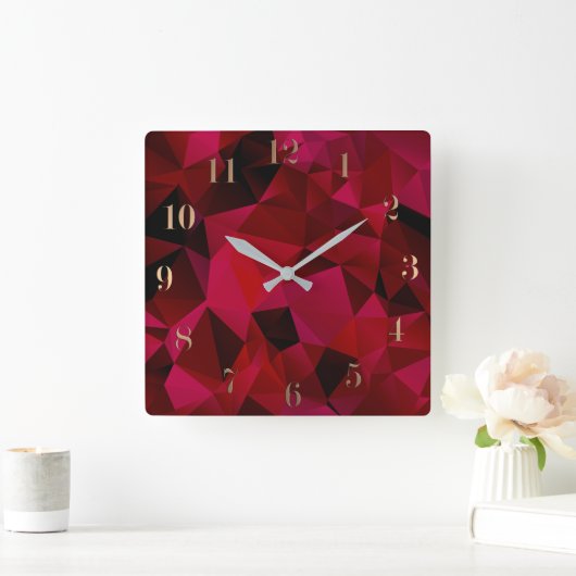 Schwarz, rot, polygonal quadratische wanduhr (Zuhause)