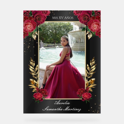 Schwarz-Rot-Quinceañera Eintrag Akryllische Zeiche Acrylschild (Vorderseite)