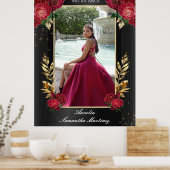 Schwarz-Rot-Quinceñera Einstiegsschmiedeboard Poster (Küche)