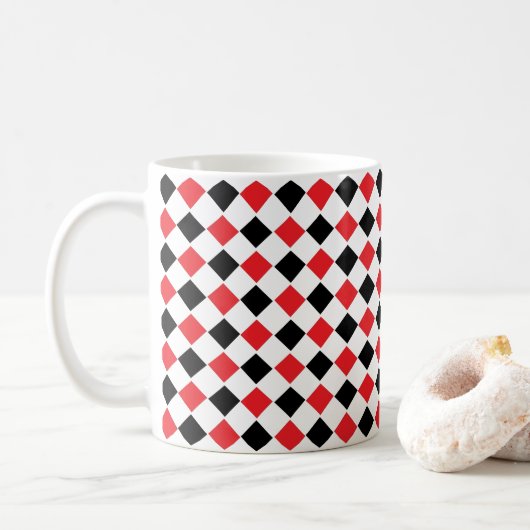 Schwarz-Rot-Raute-Muster Kaffeetasse (Mit Donut)