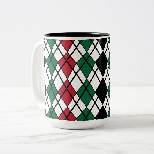 Schwarz-Rot-Raute-Muster Zweifarbige Tasse (Vorderseite Links)