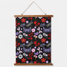 Schwarz, Rot, Rosa, Lila, Libellen Schmetterling Wandteppich Mit Holzrahmen