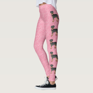 Schwarz-Rot-Rottweiler auf rosa Herzen Leggings