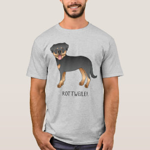 Schwarz-Rot-Rottweiler Süßer Cartoon-Hund und Text T-Shirt