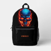 Schwarz-Rot-Schädelflames Modern Monogram Bedruckter Rucksack (Vorderseite)