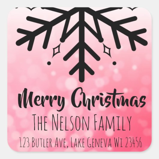 Schwarz-Rot-Schneeflocken Personalisierte Weihnach Quadratischer Aufkleber (Vorderseite)