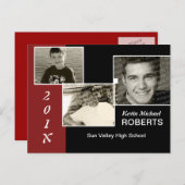 Schwarz-Rot-Scrapbook-Stil Grad Invite Einladungspostkarte (Vorne/Hinten)