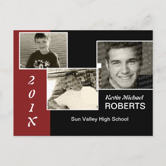 Schwarz-Rot-Scrapbook-Stil Grad Invite Einladungspostkarte (Vorderseite)