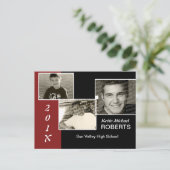 Schwarz-Rot-Scrapbook-Stil Grad Invite Einladungspostkarte (Stehend Vorderseite)