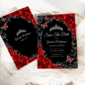 Schwarz Rot Silber Quinceanera Save The Date