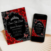 Schwarz Rot Silber Quinceanera Save The Date