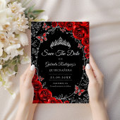 Schwarz Rot Silber Quinceanera Save The Date