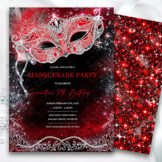 Schwarz Rot Silver Masquerade Einladung