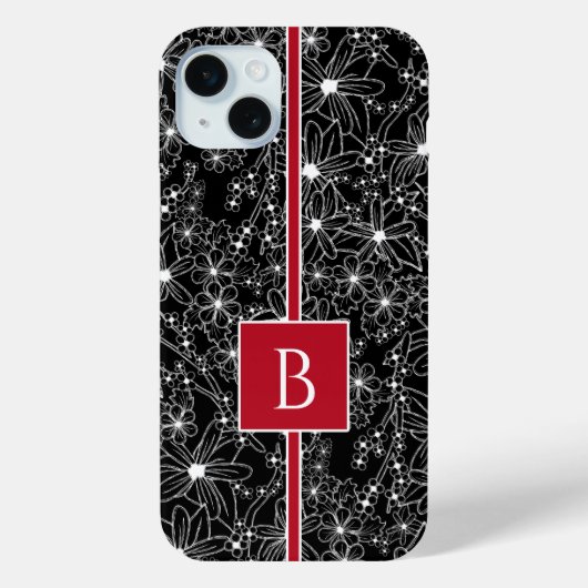 Schwarz-Rot-Sketch-Monogramm Case-Mate iPhone Hülle (Rückseite)