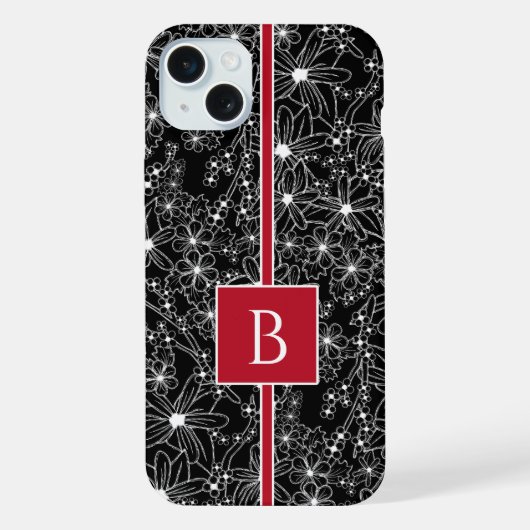 Schwarz-Rot-Sketch-Monogramm iPhone Hülle (Rückseite)