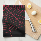 Schwarz-Rot-Spinnennetz Halloween-Muster Geschirrtuch (Viertel Falte)