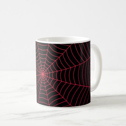 Schwarz-Rot-Spinnennetz Halloween-Muster Kaffeetasse (VorderseiteRechts)