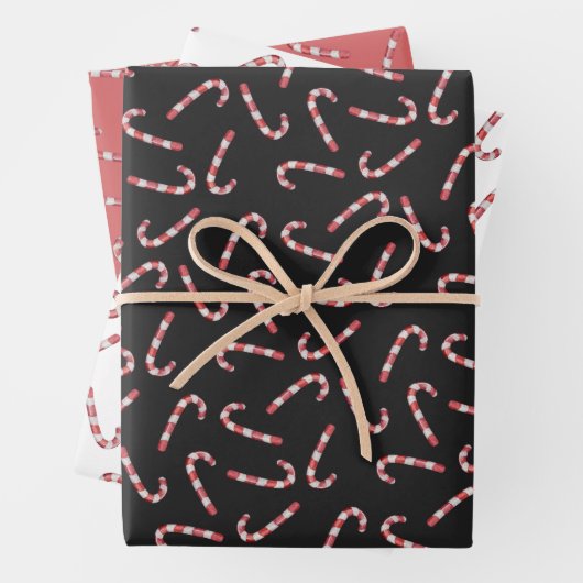 Schwarz Rot Traditionelle Candy Cane Weihnachten Geschenkpapier Set (Beispiel)