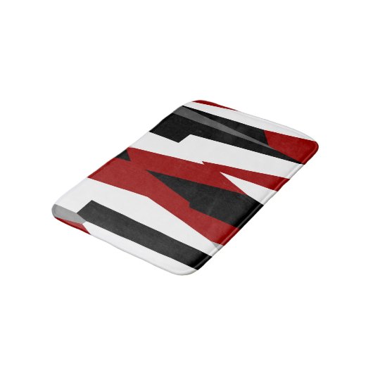 Schwarz, Rot und Weiß Abstrakt Badematte (Schrägansicht)