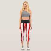 Schwarz, Rot und Weiß Capri Leggings (Vorderseite)
