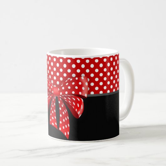 Schwarz, Rot und Weiß Polka Dots Ribbon Kaffeetasse (VorderseiteRechts)