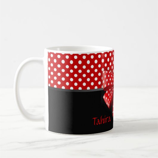 Schwarz, Rot und Weiß Polka Dots Ribbon Kaffeetasse (Links)