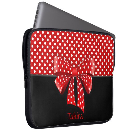 Schwarz, Rot und Weiß Polka Dots Ribbon Laptopschutzhülle (Vorne Rechts)