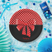 Schwarz, Rot und Weiß Polka Dots Ribbon Pappteller (Party)