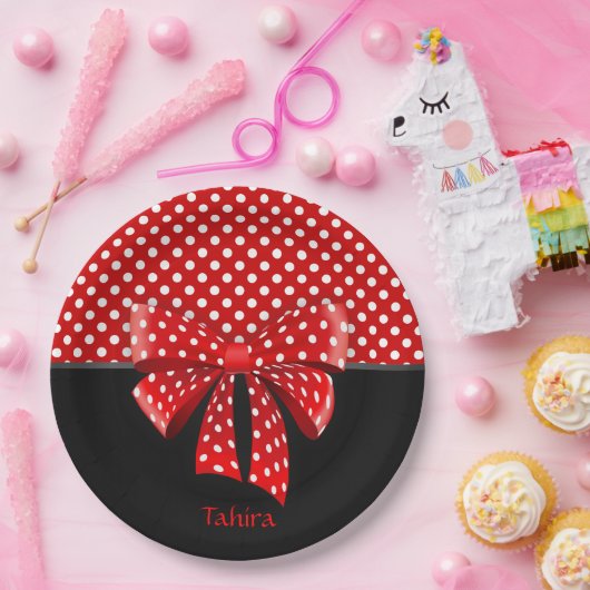 Schwarz, Rot und Weiß Polka Dots Ribbon Pappteller (Party)