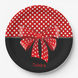 Schwarz, Rot und Weiß Polka Dots Ribbon Pappteller