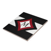 Schwarz, Rot und Weiß Stilvolle Diamant-Monogramm Fliese (Seite)