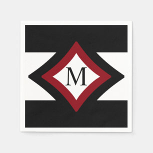 Schwarz, Rot und Weiß Stilvolle Diamant-Monogramm Serviette