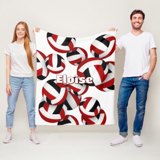 Schwarz-Rot-Volleyball-Mädchenteam-Farben Fleecedecke (Beispiel)