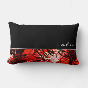 Schwarz-Rot-Weiß-Abstrakte Blume  Monogramm Lendenkissen