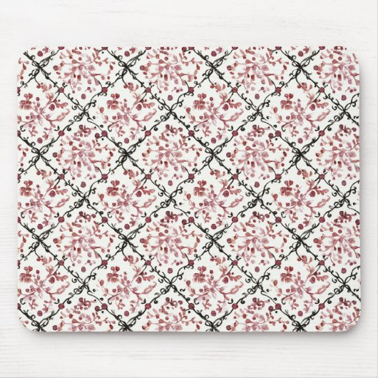 Schwarz Rot Weiß Blumig Mousepad (Vorne)