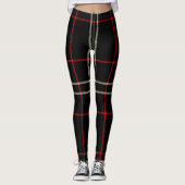 Schwarz, Rot, Weiß Creme Twill Tartan; Kariert Leggings (Vorderseite)