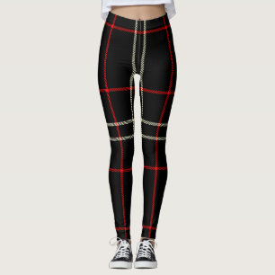 Schwarz, Rot, Weiß Creme Twill Tartan; Kariert Leggings