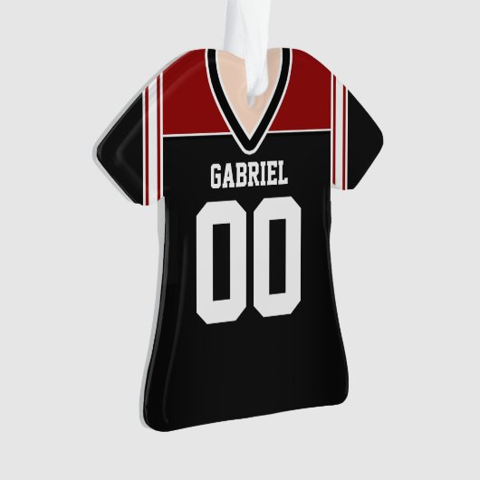 Schwarz/Rot/Weiß Fußball Jersey Ornament (Vorderseite)